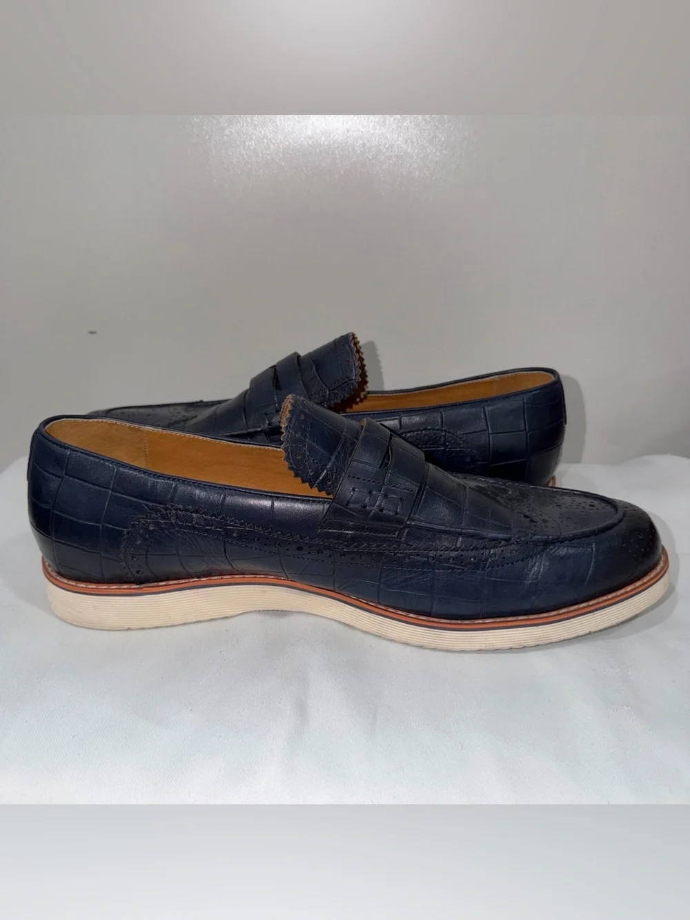 Marc Nolan Branson Mens Blue Leather Wingtip Loafers Shoes